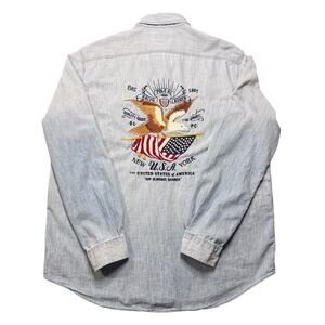 Polo Ralph Lauren Shirt Mens XL Embroidered Chambray Eagle USA Home of the Brave